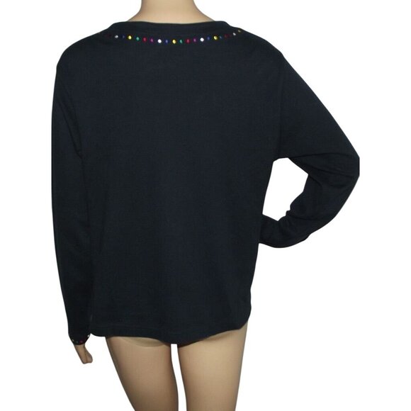 Bechamel Jacket Womens Small Black embroidered button knit cardigan crew neck - Picture 3 of 11